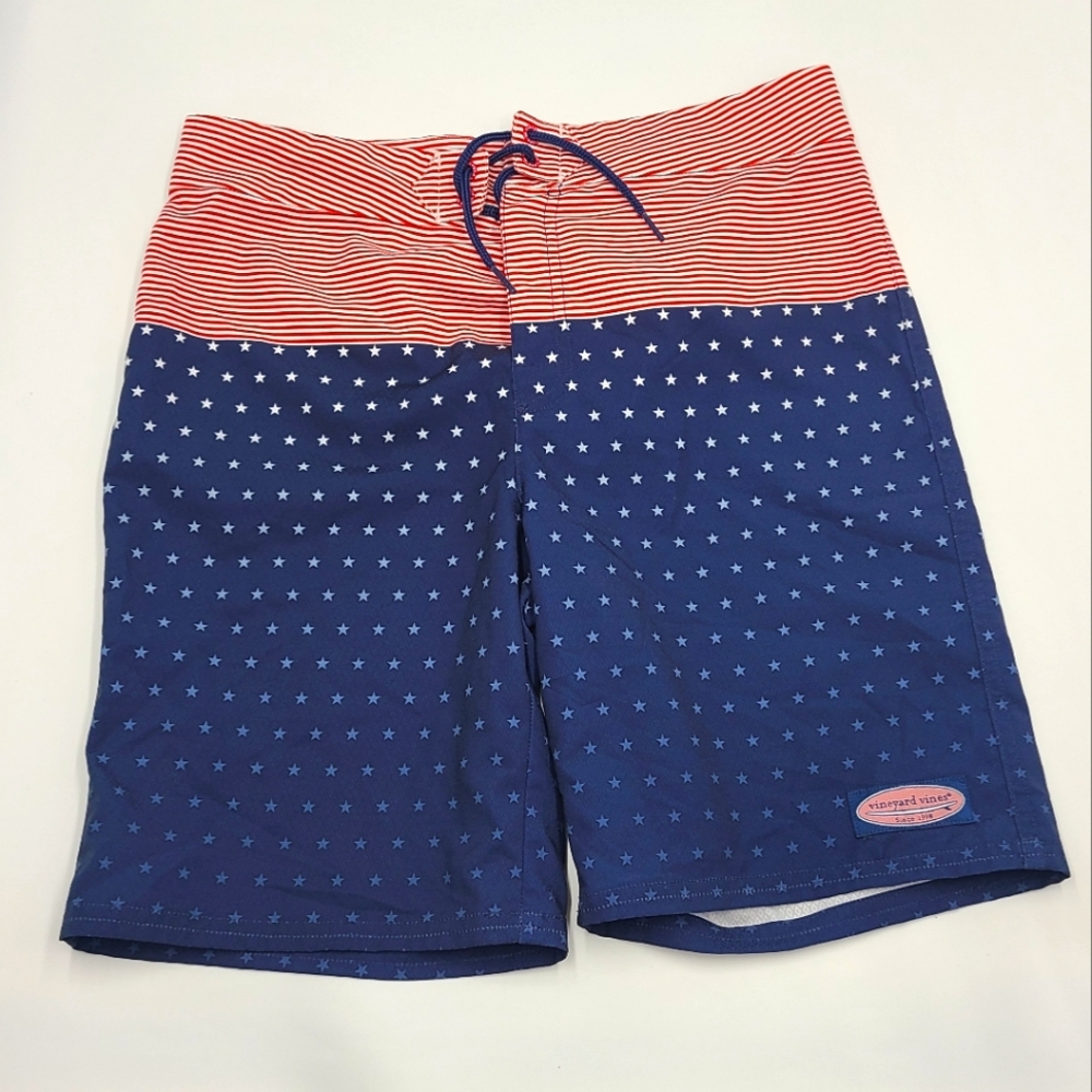 Vineyard Vines boys' patriotic stars and stripes swim trunks size L
